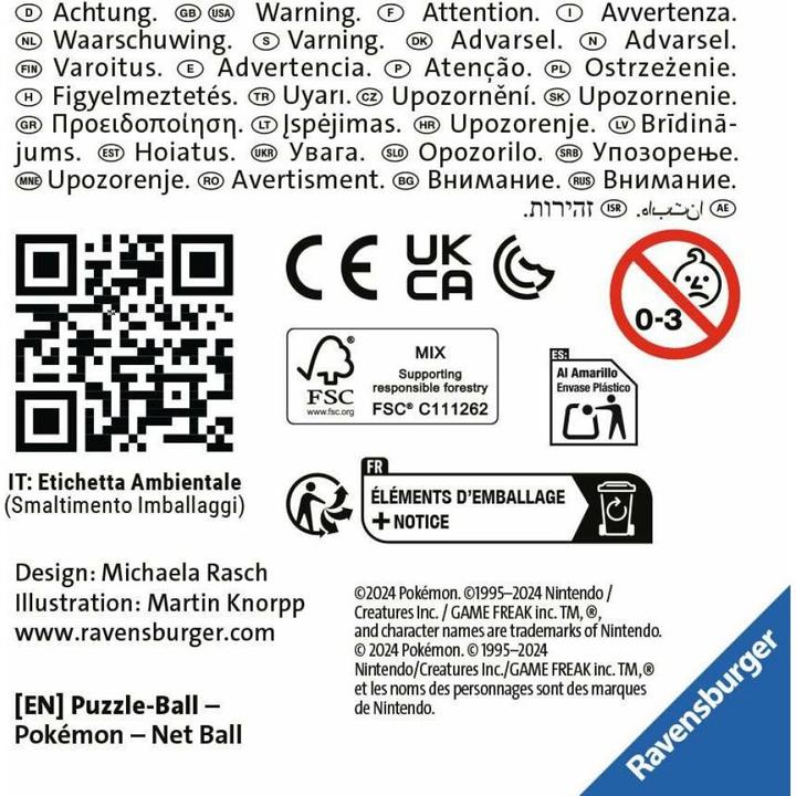 Valeurs nutritives et ingrédients Ravensburger Balle-puzzle Balle-filet Pokémon (55 pièces)