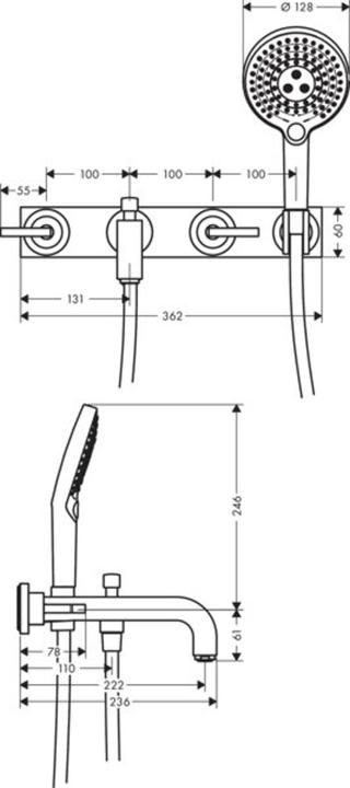 Actual product image Axor hand-sized Citterio 3-hole bath fitting with lever handles 39442
