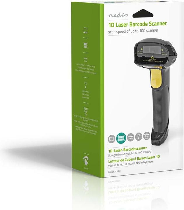 Image du produit Nedis Lecteur de codes à barres | Laser | Filaire | 1D Linéaire | Alimenté par USB | USB2.0 (Codes à barres 1D)