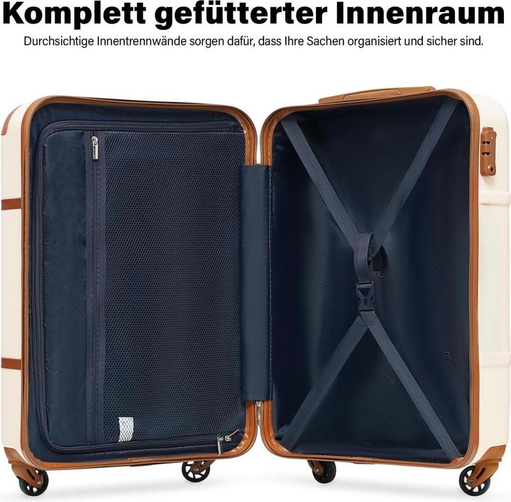 Produktbild Coolife 6-teiliges Kofferset mit TSA-Zahlenschloss, Reissverschlusstaschen (Handgepäck (bis 50l), M (50 - 90l), L (90 - 115l))