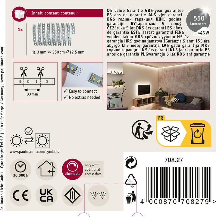 Produktbild Paulmann MaxLED 500 Stripe (Warmweiss, 250 cm, Indoor)