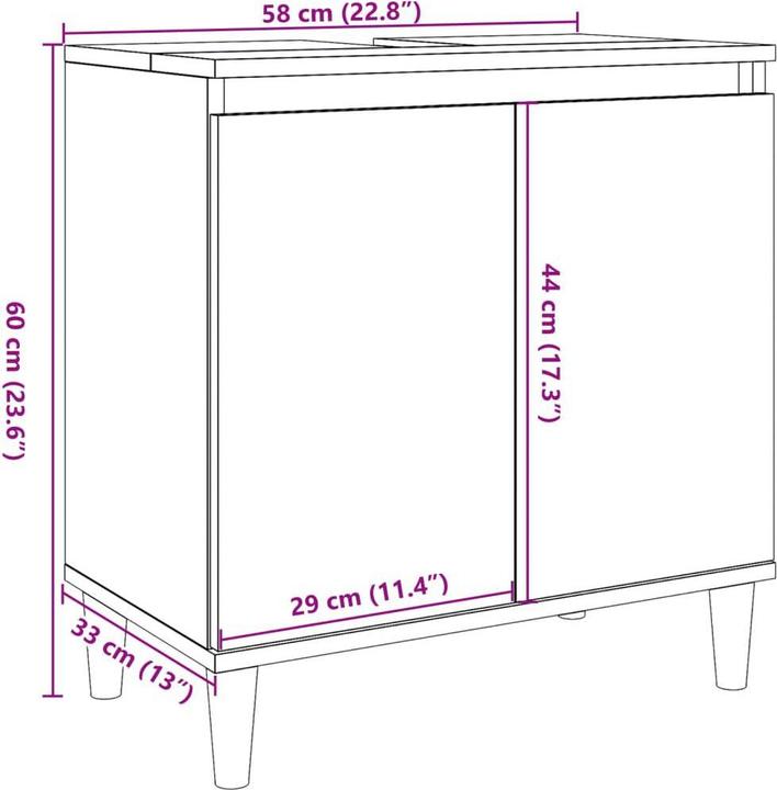 Actual product image VidaXL Waschbeckenunterschrank Unterschrank Badschrank Badmöbel Altholz-Optik (58 x 33 x 60 cm)