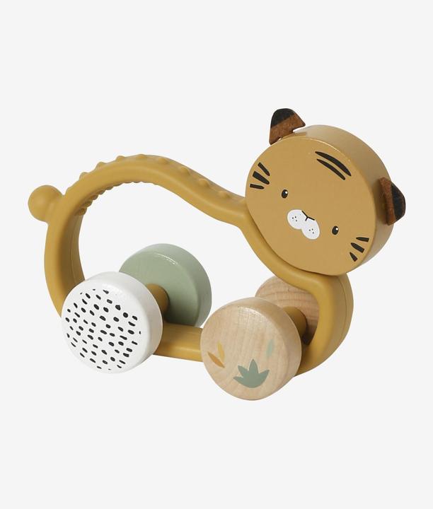 Actual product image Vertbaudet Baby tiger rattle made of silicone & wood FSC®