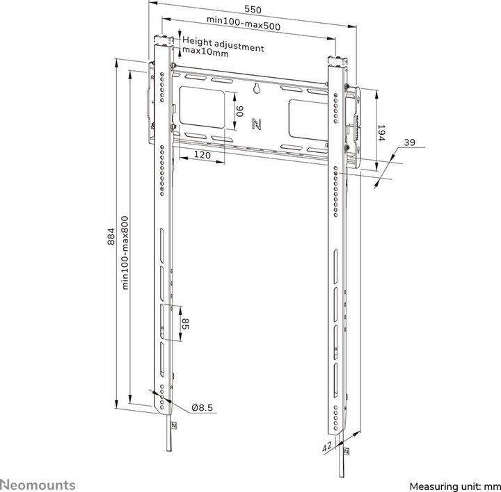 Nutritional values and ingredients Neomounts Wall mount 500x800mm 100kg/50-98"/fix/black/portrait format (Wall, 98", 100 kg)