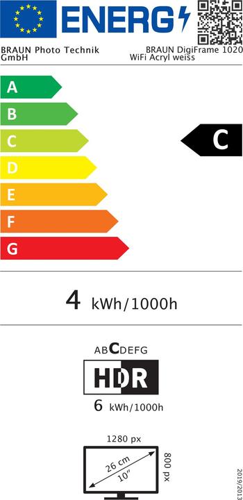 Energie-Label Braun Photo BRAUN DigiFrame 1020 WiFi Acryl weiss (10.10", 1280 x 800 Pixel)