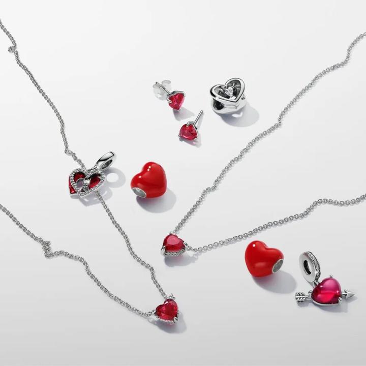 Immagine prodotto Pandora Ciondolo doppio con cuore rosso e buco della serratura (Argento 925)