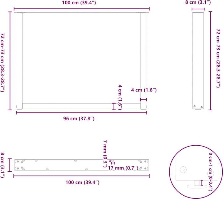 Image du produit VidaXL Pieds de table basse en U 2 pcs. Blanc 100x(72-73) cm Pied de table en acier