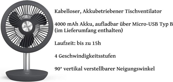 Produktbild Zilan Tischventilator mit 4000mAh Akku