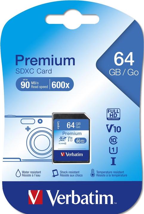 Produktbild Verbatim SDXC Card Class 10 Premium (64 GB, SDXC, U1, UHS-I)