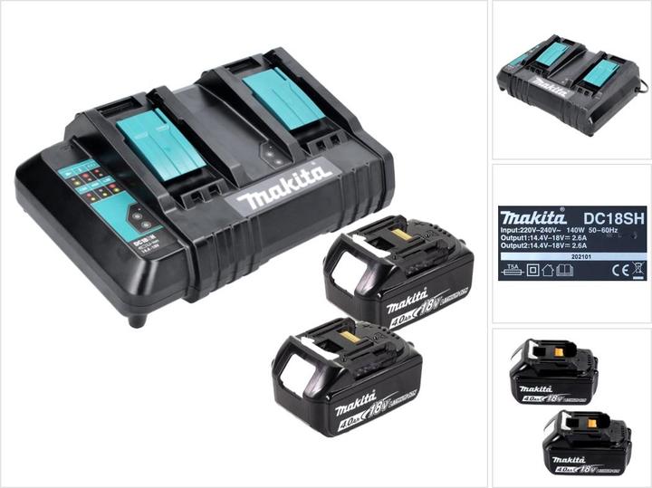 Produktbild Makita Power Source Kit 18 V mit 2x BL 1840 B 4,0 Ah Akku ( 197265-4 ) + DC 18 SH Doppel Ladegerät (18 V)