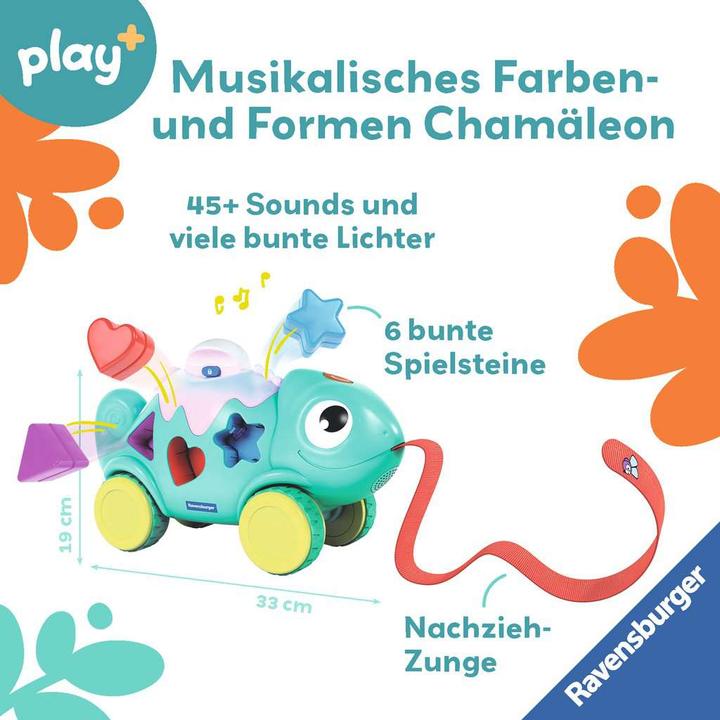 Produktbild Ravensburger 4875 play+ Musikalisches Formen und Farben Chamäleon, Farben- und Formensortierer, mit (Deutsch)