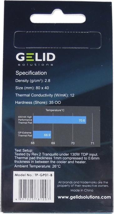 Actual product image Gelid GP-Extreme - 12 W/m-K - Gray - 80 mm - 40 mm - 1 mm (1 mm, 12 W/m K)