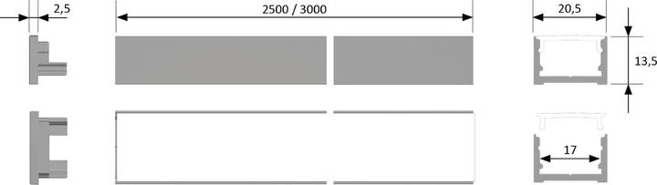 Actual product image Halemeier LED recessed/mounted profiles ChannelLine D2 with light screen