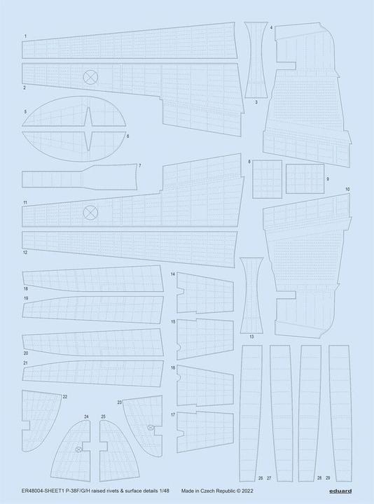 Actual product image Eduard P-38F/G/H raised rivets & surface details for TAMIYA