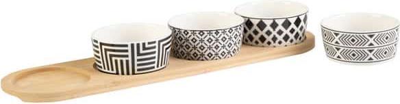 Excellent Houseware Bambustablett mit 4 Keramik Schalen