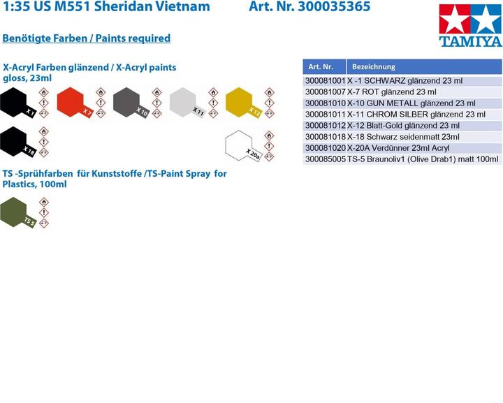 Actual product image Tamiya 1/35 U.S M551 Sheridan (Vietnam)