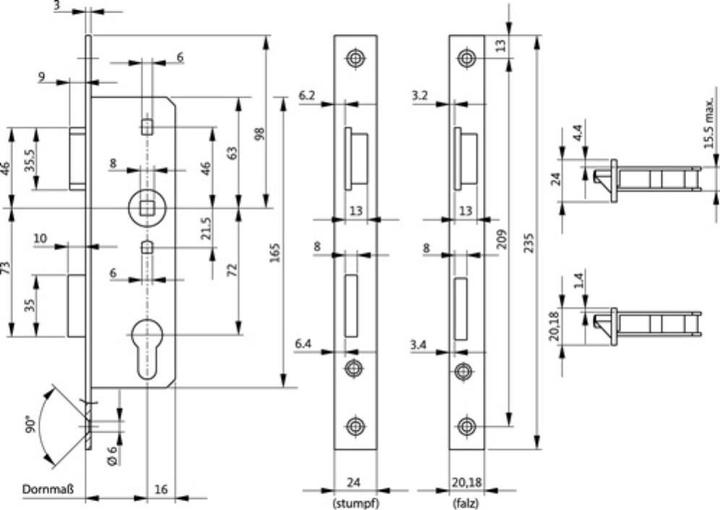 Produktbild BKS Glastür-Einsteckschloss 0007 PZW 20/40/72/8 mm DIN links silber käntig (Einsteckschloss)