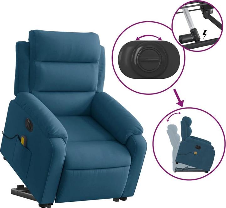Produktbild VidaXL Massagesessel Aufstehhilfe Elektrisch Fernsehsessel Relaxsessel Blau Samt
