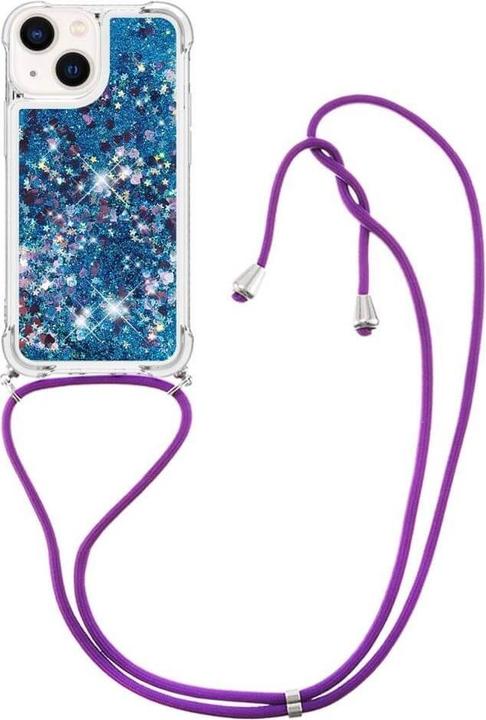 Actual product image Cover-Discount iPhone 15 Plus - Glitter Case with Lanyard blue (Apple iPhone 15 Plus)