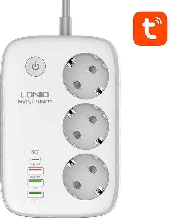 Image du produit Ldnio Bande d'alimentation Smart Wi-Fi SEW3452, Tuya (blanc)