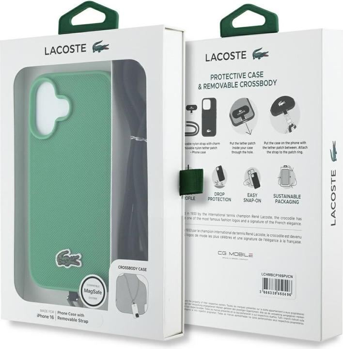 Actual product image Lacoste Etui Iconic Petit Pique Crossbody Cord MagSafe do iPhone 16 zielony