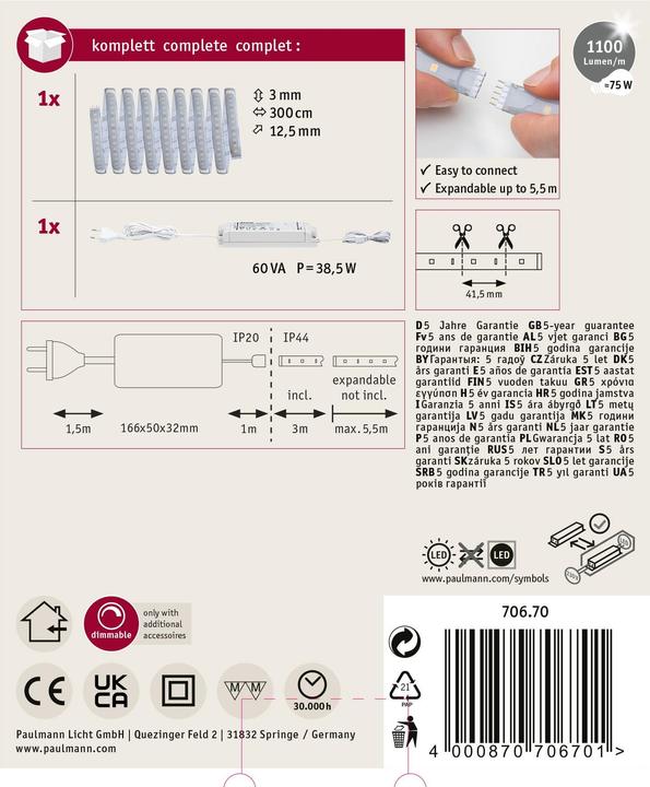 Actual product image Paulmann MaxLED 1000 Stripe Set (Warm white, 300 cm, Indoor)