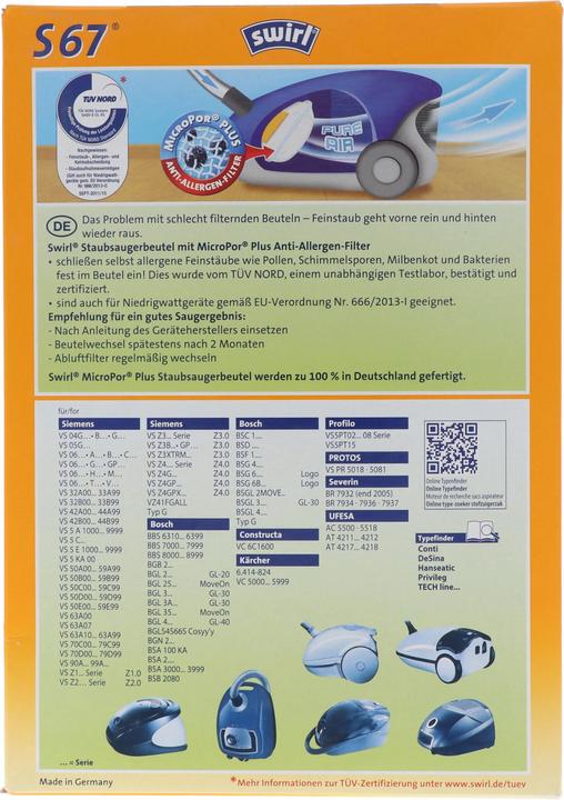 Produktbild Swirl Staubsaugerbeutel S67 MicroPor Plus für Siemens und Bosch Staubsauger