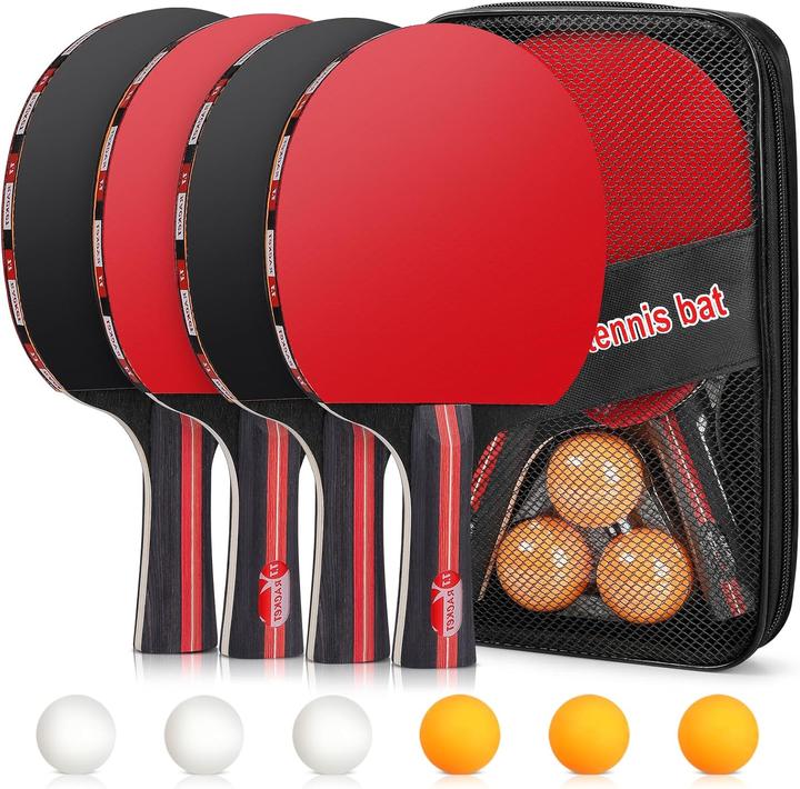 Actual product image Tencoz 4 Tischtennisschläger mit Tischtennisbällen
