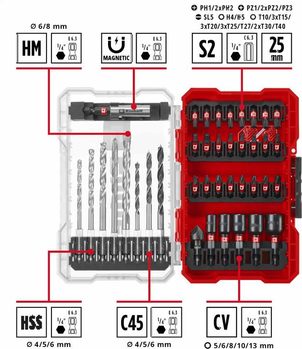 Produktbild Einhell 108759 39teilig Bohrer- und Bit-Sortiment (4 mm, 5 mm, 6 mm, 8 mm)
