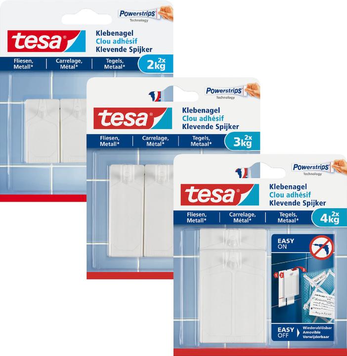 Produktbild tesa Klebenagel für Fliesen & Metall, 2kg Halteleistung, spurlos ablösbar & wiederverwendbar