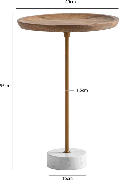 Produktbild FineBuy Beistelltisch Anstelltisch Massivholz Marmor Ø 40 cm Wohnzimmertisch (40 x 40 x 55 cm)