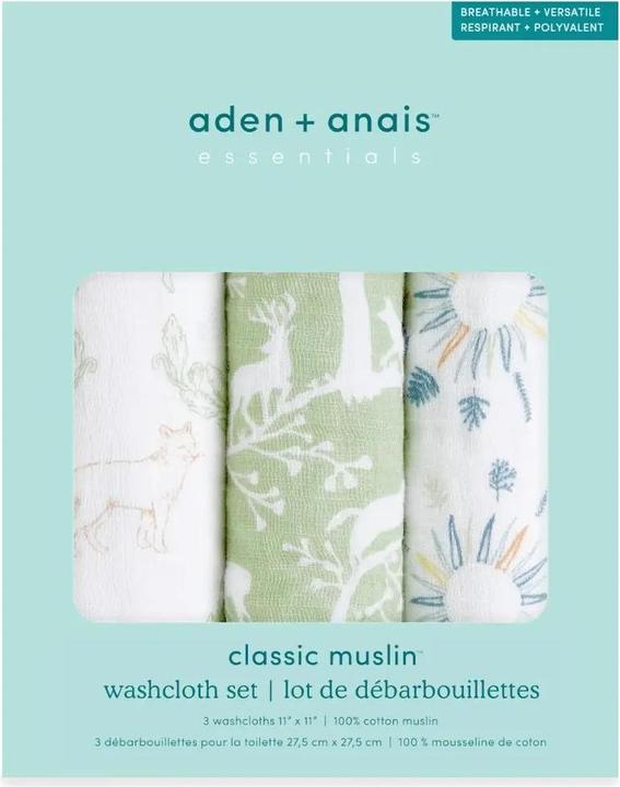 Actual product image aden + anais 3 pack cotton muslin washcloth set