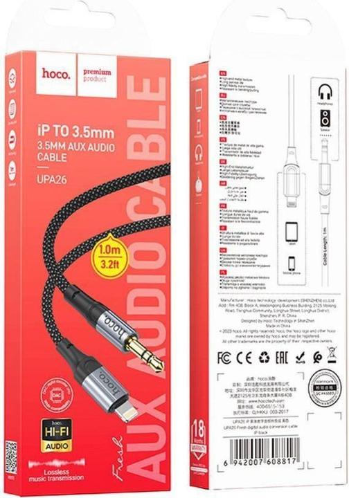 Produktbild Hoco Cable cable AUX Lightning (male) to Jack 3,5 mm (male) UPA26 1 m black