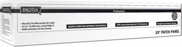 Immagine prodotto Digitus Patch Panel 48,3cm 19Z 48Port 2U Cat6 non schermato nero RAL 9005 Installazione cavi con LSA Leis...