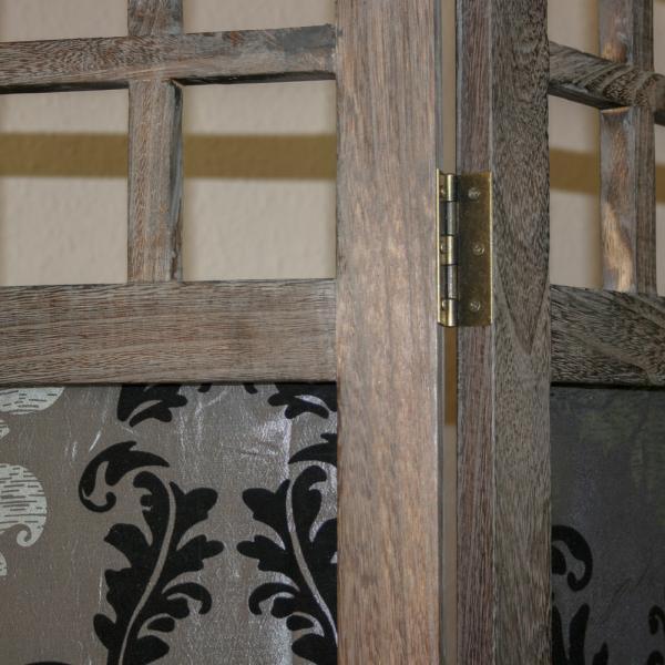 Immagine prodotto Homestyle4u Parete divisoria in 3 parti in legno con tessuto a motivi grigio-marrone