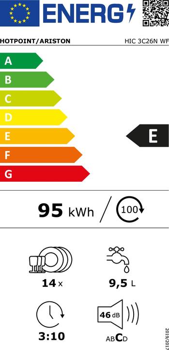 Energie-Label Hotpoint HIC 3C26N WF Geschirrspüler 14 Gedecke E