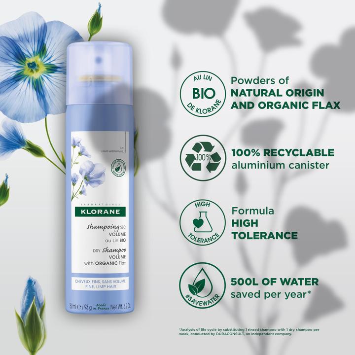 Image du produit Klorane Shampooing sec volumateur au lin BIO (150 ml, Shampoing sec)