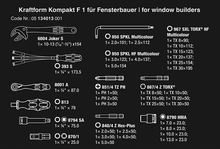 Nährwerte und Zutaten Wera Kraftform Kompakt F 1 (Innensechskant, Innenvierkant, Aussensechskant)