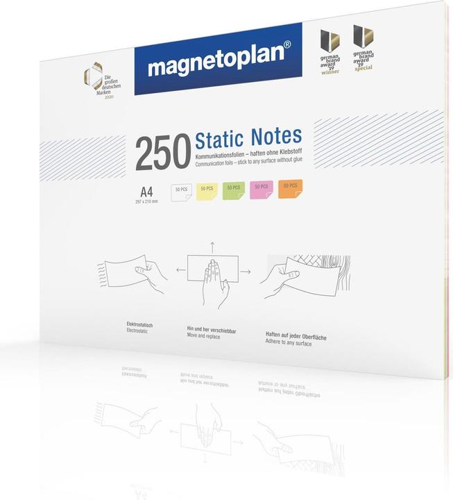 Actual product image Magnetoplan Static Notes, DIN A4, 250 pieces assorted (297 x 210 mm)