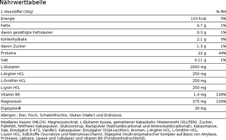 Valeurs nutritives et ingrédients Io.Genix Caséine professionnelle (1 pcs, 900 g)