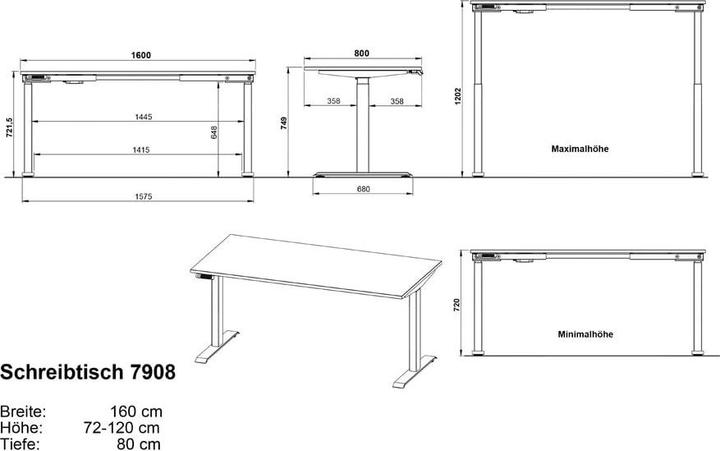 Immagine prodotto Germania Scrivania JET regolabile in altezza grandson in rovere rettangolare, telaio a T nero 160,0 (160 x 72 cm)