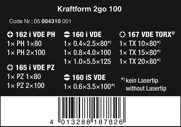 Produktbild Wera Kraftform 2go 100 (Phillipps-Kreuzschlitz (PH), Schlitzschrauben, Torx (TX), Pozidriv-Kreuzschlitz (PZ))