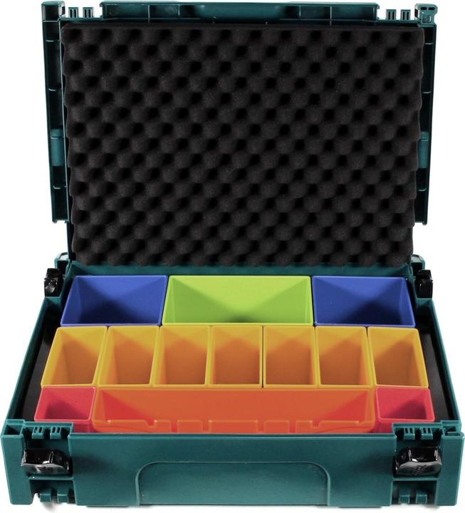 Produktbild Makita MAKPAC 1 Systemkoffer + Boxeneinsatz mit farbigen Boxen P-83652 + Deckeleinlage Schaumstoff