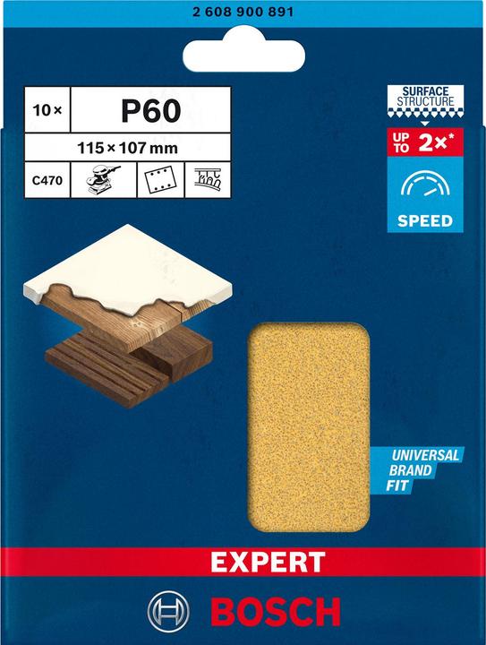 Immagine prodotto Bosch Professional Zubehör Expert C470 Carta vetrata a 6 fori per levigatrice orbitale, 115 x 107 mm, G 60, 10 pezzi. (60)