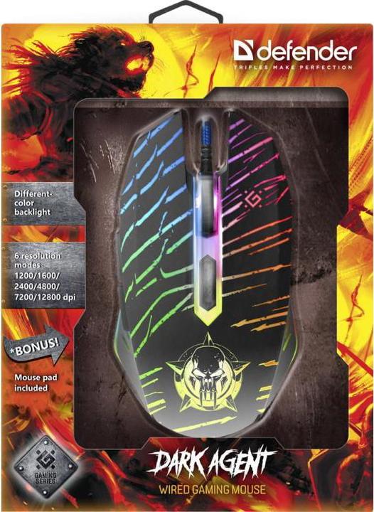 Image du produit Defender Gaming, filaire, optique GM-590L DARK AGENT 12800dpi 6P Souris de jeu rétroéclairée (Filaire)