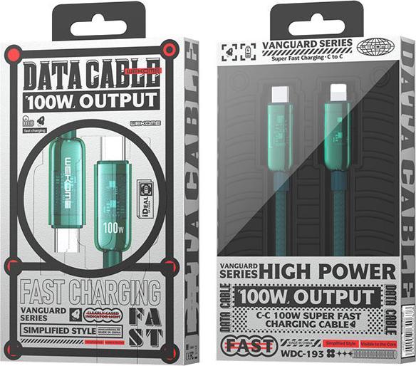 Image du produit Wekome WDC-193 Série Vanguard - Câble de connexion USB-C à USB-C super rapide 100 W 1 m (Vert) (1 m, 100 W)