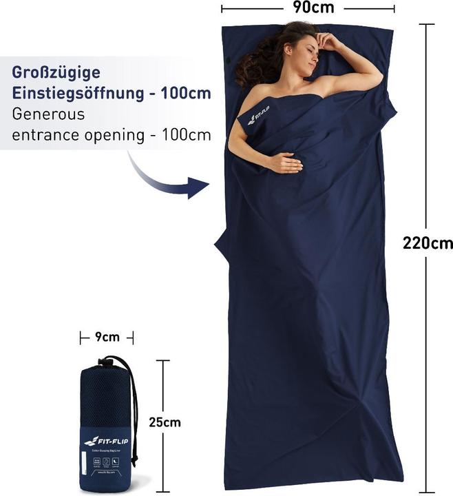 Produktbild Fit-Flip Hüttenschlafsack Baumwolle ultraleicht mit Kissenfach 90x220cm (220 cm)