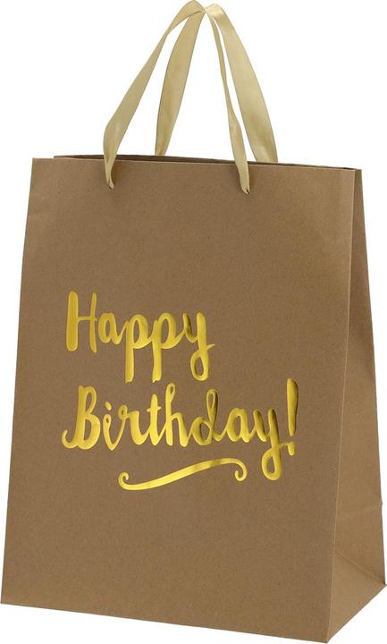 Produktbild Natura Punto Geschenktüte aus Kraftpapier Happy Birthday mit Henkel und goldener Schrift, 27 x 34 x 15 cm (Geschenktüte)