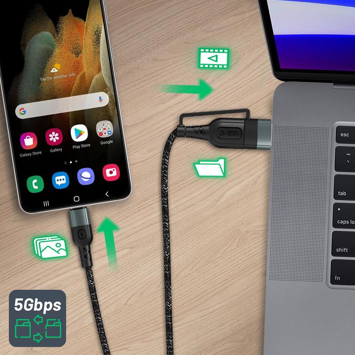 Produktbild 4smarts USB-Ladekabel USB-C -USB-A/C 1.5 m, monochrom, Textil (1.50 m, USB 2.0, 60 W)