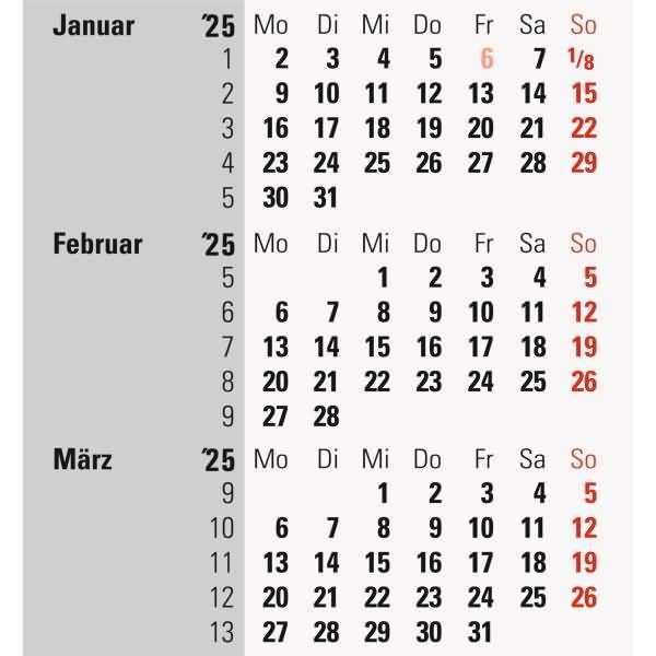 Image du produit Rido Calendrier 3 mois table 2025 noir (Allemand)